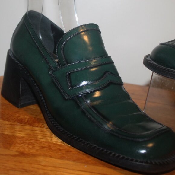 Rare PRADA Y2K Patent Chunky Heels Funky Loafers Shoes 39.5 US 9 - Picture 3 of 7